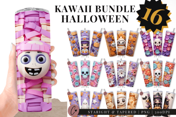16 3D Kawaii Halloween Tumbler Bundle