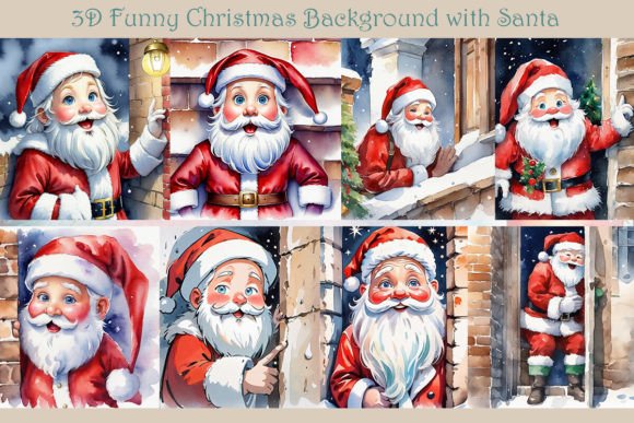 3D Funny Christmas Background with Santa