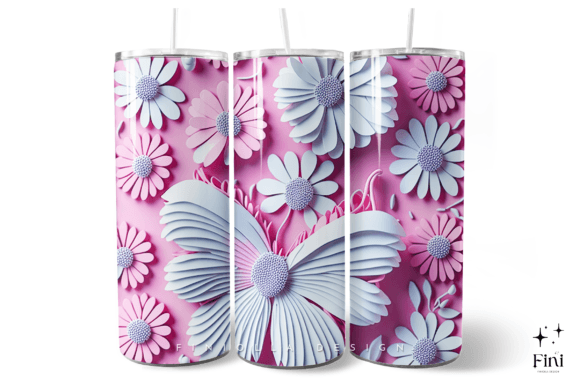 3D Pink Butterfly Flowers Tumbler Wrap: Elevating Sublimation with Floral Elegance