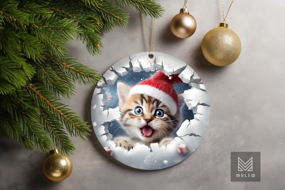 Cute 3D Cat Christmas Ornament Clipart