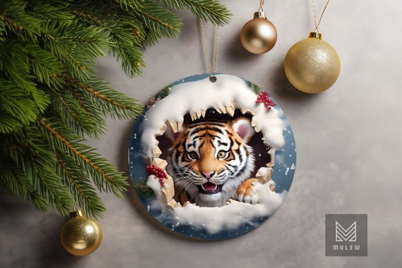 Cute Tiger 3D Christmas Ornament Clipart