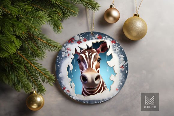 Elevating Holiday Design with Cute Okapi 3D Christmas Ornament Clipart