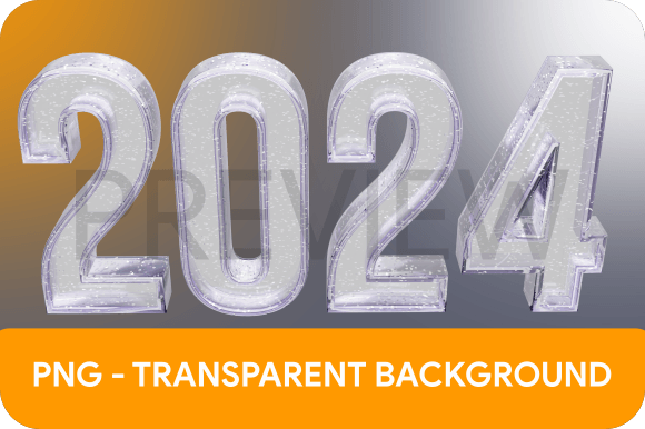 Text 2024 Glitter 3d Illustration PNG: Elevating Your New Year Designs with High-Quality Renders